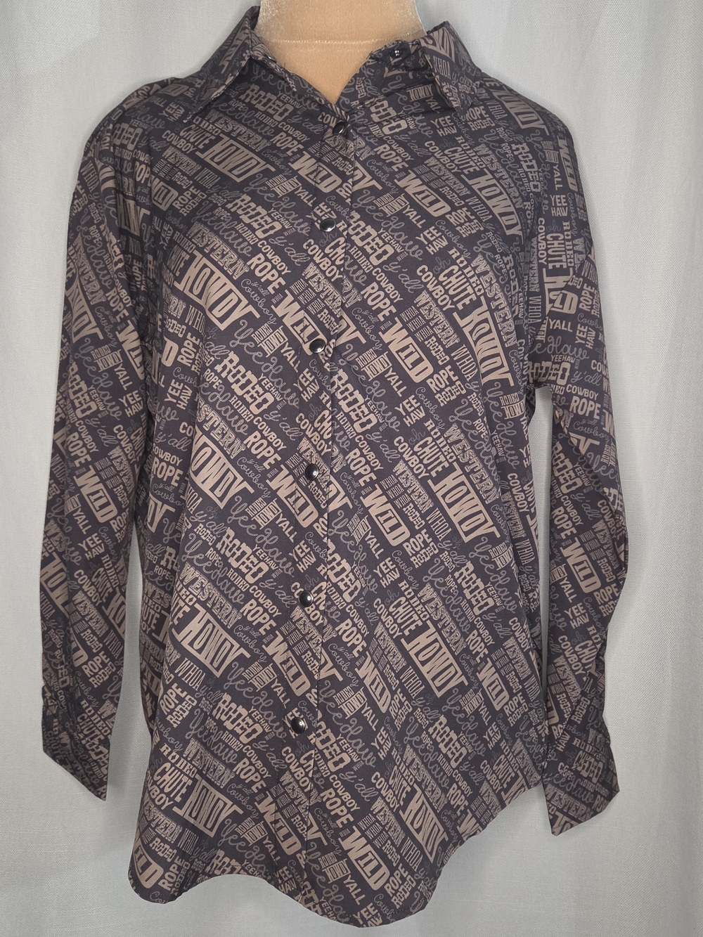 2 Fly Western Shirt With Rodeo Prints In Black And Brown Women's Size Small NWT